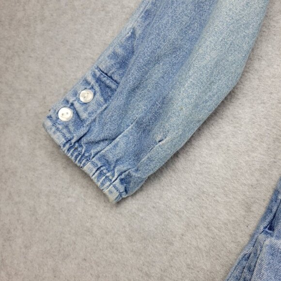 Vintage 80s FADS Womens Size 8 Petite Denim Dress Button Up Lace Pleated Modest - Picture 6 of 16